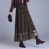 Falda midi de comercio exterior con cintura elástica, falda de capas tipo pastel, falda a media pierna, diseño holgado y perezoso con dobladillo grande, falda de línea A versátil y con temperamento