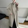 Abrigo de lana de corte holgado estilo coreano con cuello alto para mujer, nuevo corte holgado, talla grande, abrigo de cachemira doble faz, efecto adelgazante