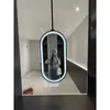 Espejo Colgante de Hierro Forjado, Espejo de Baño Inteligente Colgante con Luz, Pantalla Táctil, Espejo Ovalado para Colgar en el Techo del Baño para Casas de Huéspedes