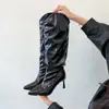Primer Encuentro Botas Ji Mujer 2026 Nuevo Estilo Tacón de Aguja Punta Fina Fruncidas Botas Pierna Ancha Adelgazantes Botas Milagrosas Otoño Invierno Botas Altas