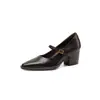 Zapatos de tacón bajo de moda simples de 6.5 cm, corte bajo, novedad de otoño 2026, punta fina, tacón grueso, correa única con hebilla, planos