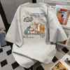 Camiseta Casual Solta de Manga Curta com Estampa de Desenho Animado Divertido 2026 Novo Estilo de Verão Estilo College Top Vintage