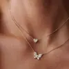 Collar de Plata de Ley 925 Coreano para Mujer, Versátil, de Alta Gama, Cadena para Clavícula con Perla Mariposa Corazón de Forma Única, Joyería al por Mayor