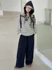 Conjunto de Primavera y Otoño para Niñas: Sudadera a rayas elegante y a la moda para niñas mayores y estudiantes de secundaria, atuendo casual de otoño estilo coreano con pantalones de pierna ancha