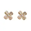 Brincos de Tarraxa Florais Brilhantes com Zircônia Completa, Moda Versátil Exquisite, Novo para o Verão, para Mulheres com Temperamento de Nicho e Design Simples