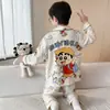 Pijama Infantil Primavera e Outono Meninos Algodão Puro Manga Longa Desenho Animado Meninos Tamanhos Médio e Grande Crianças Adolescentes Estilo Primavera Conjunto de Roupa para Casa