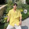Camisa de Manga Corta Waffle con Cuello de Vestir de Doble Botonadura Duffian Shuai para Hombre Verano Ins Tendencia Holgada High Street Sentido del Diseño Peluquero