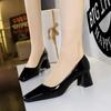 5288-9 Zapatos de Mujer Estilo Retro Europeo y Americano Tacón Medio Tacón Grueso Punta Cuadrada Pequeña Pie Bajo Fiebre Joker Banquete Primavera y Otoño Zapatos de Una Sola Temporada