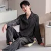Pijama de Seda Helada para Hombre Primavera y Otoño Traje de Manga Larga Color Sólido Simple Casual Seda Delgado Holgado talla extra Ropa para el Hogar