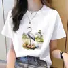Camiseta Casual Feminina Moda Coreana Gola Redonda Estampa Floral Tendência Ins Manga Curta