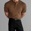 Camisa de Punto de Manga Corta para Hombre con Botones, Patrón Oscuro, Estilo Británico, Corte Ajustado, Seda de Hielo de Verano, Moderna, Comercio Exterior, Venta al por Mayor Transfronteriza, Cuello Henley