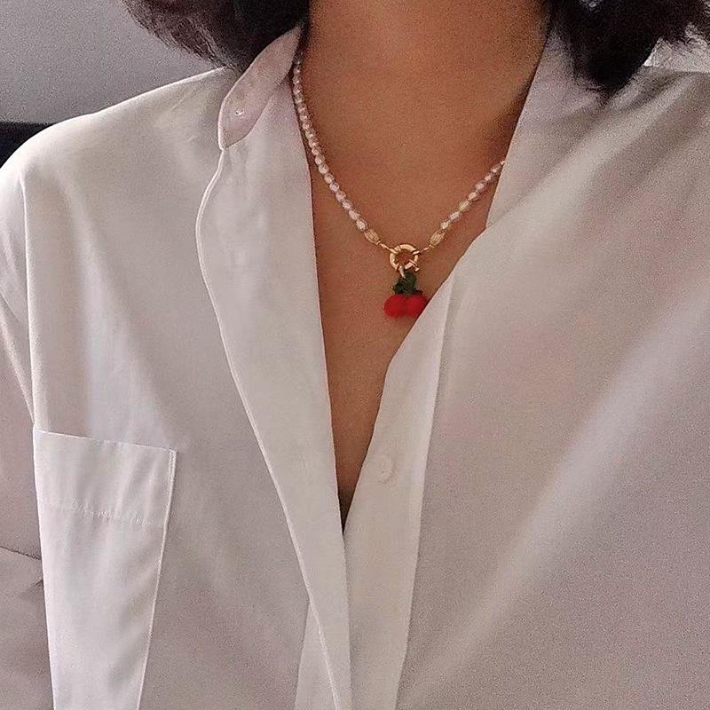 白百合同款樱桃琉璃淡水珍珠项链女感小众设计