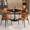 Juego de silla de madera maciza nórdica de lujo ligero y mesa de conferencias de losa de roca, adecuado para oficinas de ventas, hoteles, oficinas y recepciones de negocios; mesa redonda pequeña
