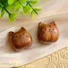 Talla en Madera de Durazno Gato Lindo Accesorios DIY, Artículos Decorativos, Cuentas para Pulsera, Cadena para Teléfono, Colgante para Bolso, Adorno Colgante