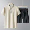 Camisa Polo de Nailon Sin Costuras Hilo de Hielo para Hombre de Manga Corta Traje de Verano Nuevo Casual Transpirable Shorts Conjunto de Dos Piezas Venta al por Mayor