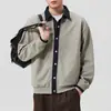 Outono de 2026 Novo Estilo Japonês Masculino Manga Longa Casual Caimento Solto Versátil Peça Externa com Design Falso de Duas Peças e Lapela Patchwork