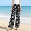 Pantalones Largos de Pierna Ancha de Cintura Alta Nuevos de Verano Pantalones Rectos Sueltos Largos Pantalones de Playa Casuales a Prueba de Mosquitos Pantalones Florales de Seda Helada