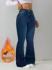 Jeans para Mujer Europeos Transfronterizos de Pierna Ancha Color Azul Oscuro Temperamento Commute Elásticos de Cintura Alta 2026 Pantalones de Mezclilla con Forro de Terciopelo