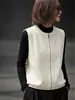 Chaleco sin mangas de lana 100% seda para mujer, cuello redondo, con cremallera, primavera otoño, tejido de punto, chal, exterior holgado para superponer