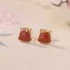 Pendientes Rojos de Plata de Ley S925 Chapados en Oro Jade Hetian Ágata Rojo del Sur Caballo del Zodiaco Año de Nacimiento Año Nuevo Yiluyin