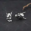 Pendientes Vintage de Calavera Hannya Pendientes de Máscara Punk Gótica de Moda para Hombres Plata Tailandesa de Imitación Accesorios para Orejas de Halloween Desgastados