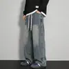 Jeans de pierna recta estilo americano con forro de polar para hombre, pantalones gruesos para otoño e invierno, marca de moda de alta calle unisex, corte holgado, talla grande