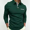 Comércio Exterior Transfronteiriço Camisa Polo Masculina de Manga Longa Cor Lisa Impressão Digital Versátil Moda Masculina