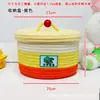 Cesta tejida de cuerda de algodón con bloques de color macarrón, asa con cuentas y cubierta antipolvo, cesta de almacenamiento para organización de escritorio en casa