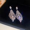 Pendientes de Plata con Aguja de Plata y Zirconia con Forma de Hoja y Espiga de Trigo Estilo Coreano Lujo Ligero Moda Pendientes de Botón de Alta Gama con Sentido de Diseño Pendientes de Nicho