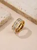 Anillo Nuevo de Oro Rosa 18k Anillo Doble Fila con Diamantes Incrustados Anillo para Dedo de Mujer Moda Acero de Titanio Oro de Color Joyería Estilo Coreano Venta al por Mayor