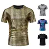 Camiseta de Manga Corta con Cuello Redondo y Textura Dorada Brillante para Fiesta/Escenario de Hombre Verano 2024 Camiseta para Hombre Transfronteriza