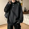 Moletom polo com gola Henry para homens, blusa outonal oversized com manga raglã, jaqueta moderna solta com zíper parcial