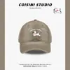 Gorra de Béisbol Beige con Bordado de Cachorro Lindo para Mujer, Ala Ancha, Sensación de Alta Gama, Circunferencia de Cabeza Grande, Parte Superior Suave, Sombrero para el Día a Día