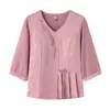 Blusa Camiseta Elegante de Verano para Mamá 2026 Modelo Nuevo para Mujeres de Mediana Edad y Mayores, Top Moda Estilo Chino Adelgazante de Media Manga