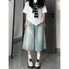 Jeans Feminino de Verão, Cor Clara, Fino, Soltinho, Cropped, Perna Larga, para Mulheres Plus Size, Calça de Cintura Alta Emagrecedora, Comprimento Médio, Calça 7/8