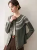 Moda Otoño e Invierno Nuevo Cárdigan de Cachemira para Mujer Chaqueta Gruesa de Punto con Incrustaciones Florales Estilo Perezoso Retro Tejido Holgado