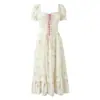 Vestido de Moda Nuevo 2026 Estilo Pastoral Fresco con Estampado de Espina de Pescado, Cintura de Corbata, Adelgazante, para Mujer, Transfronterizo Europeo y Americano