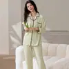 Conjunto de pijama e roupa de casa feminina de duas peças, com mangas compridas e calças compridas, em algodão puro, dupla face, costela 40 fios, 200 gramas, em estoque, pode ser usado fora de casa