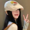 Boina Vial para Mujer Primavera y Otoño Estilo Coreano Favorecedora Pequeña Versátil Sombrero de Ala Adelantada Estilo Japonés Retro para Circunferencia de Cabeza Grande Sombrero de Periódico