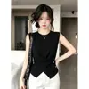 Top de punto irregular con cruce estilo francés, top sin mangas casual simple y versátil de verano para mujer