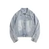 Jaqueta jeans masculina para primavera e outono, marca trendy de alta rua, estilosa e versátil, lavada, corte solto, jaqueta casual com vibe americana de alta rua