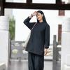 26 Camisa Feminina de Outono Retrô Estilo Chinês com Gola Alta, Comprimento Médio, Botões Diagonais e Fechamento por Botões, Top de Linho, Roupa Inspirada em Zen para Cerimônia do Chá