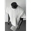 Camiseta de Manga Corta Patchwork Estilo Americano Color Blanco Floral Gris Corte Limpio para Hombre, Marca de Verano de Moda, Cuello Pequeño, Hombro Normal, Manga Corta a Mitad