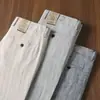Pantalones de Algodón y Lino Vintage Espiga Teñidos en Hilo de Gama Alta Verano Delgados Transpirables Suaves Pantalones de Lino para Hombre Rectos Casuales