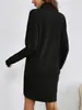 Sitio Web Independiente Transfronterizo Europeo y Americano Moda Casual para Mujer Color Sólido Cuello Alto Manga Larga Vestido de Punto Hecho a Medida con Fotos y Muestras Proporcionadas