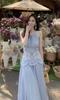 Vestido Longo Feminino Estilo Francês Estilo Férias Decote Halter Renda Bordada Vazada com Cadarço Redutor de Idade Afinando a Cintura