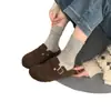 Medias zapatillas Birkenstock retro de lana estilo bosque, punta redonda, lindas y peculiares, para mujer, suela gruesa, forradas de felpa, cálidas, zapatos peludos negros y grises
