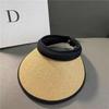 Sombrero de Paja para Mujer con Parte Superior Abierta, Recubrimiento de Goma Negro, Protección Solar Versátil, Ala Ancha, Sombrero de Sol para Playa al Aire Libre con Letras, Ala Ancha
