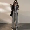 Nueva colección de otoño: Conjunto deportivo para mujer, nuevo diseño estilo coreano 2026, efecto adelgazante, aspecto de alta gama, compuesto por un cárdigan y pantalones de chándal