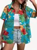 Cárdigan de manga corta para mujer de Aliexpress transfronterizo, solapa, camisa hawaiana, ligeramente elástico, estampado digital 3D, camisa casual